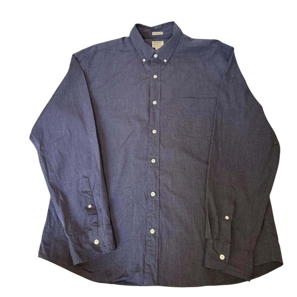 J.Crew Secret Wash Slim Untucked Shirt Blue XL Organic Cotton Stretch #AA447